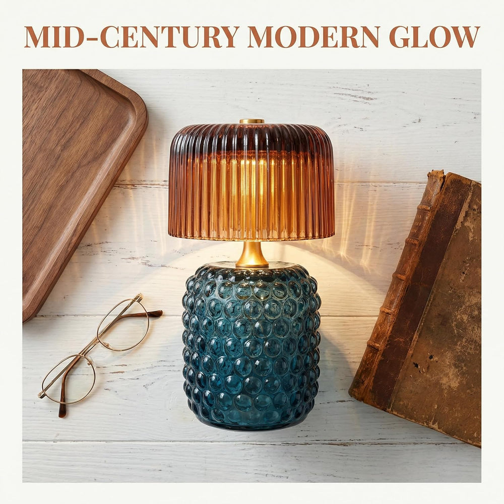 Battery Operated Table Lamp with Timer, Cordless Glass LED Night Light, Decor...