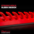 Olsa Tools Magnetic Wrench Organizer, Red - 15 Slot Wrench Holder - SAE and Metric Magnetic Wrench Rack - Rubberized Scratch Free Base - Wall or Toolbox Mountable Wrench Storage - Part: 1877