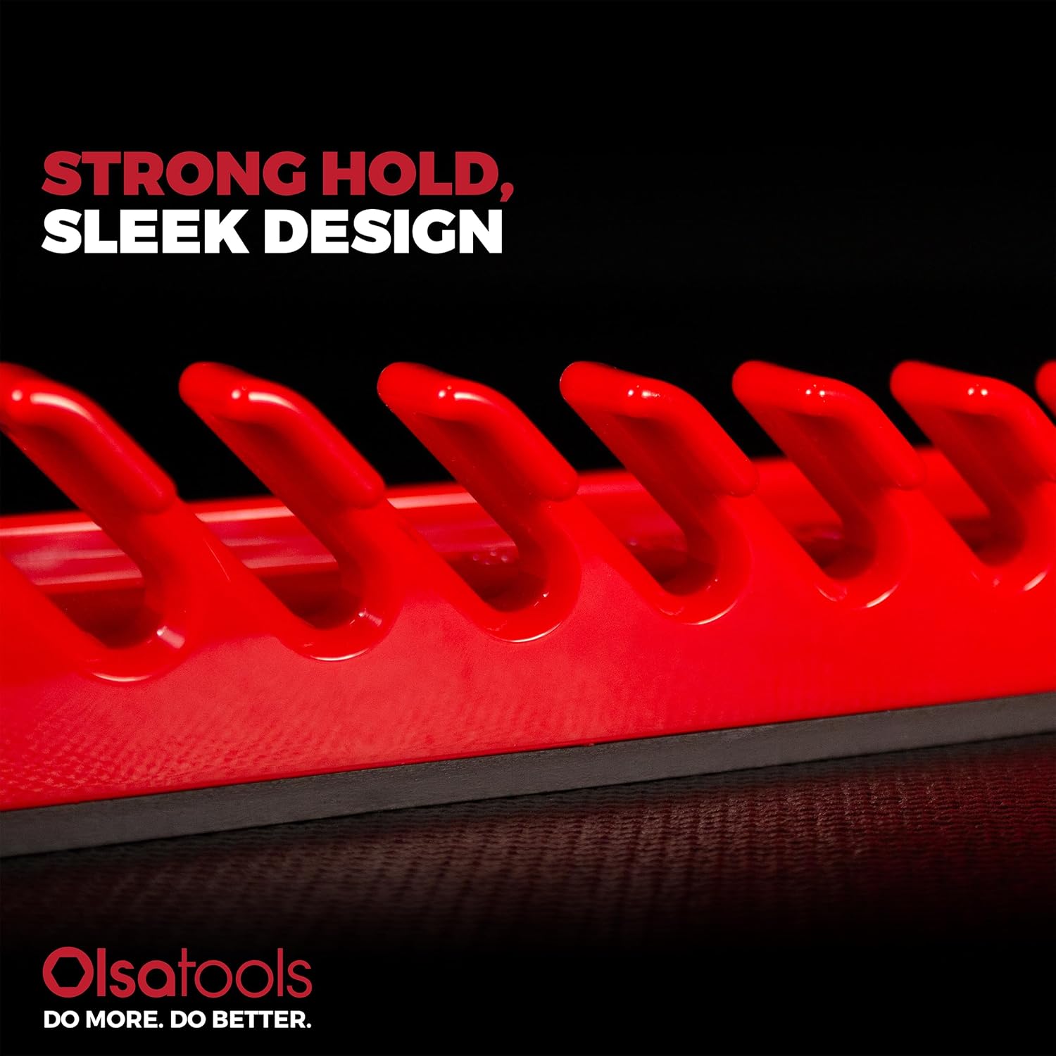 Olsa Tools Magnetic Wrench Organizer, Red - 15 Slot Wrench Holder - SAE and Metric Magnetic Wrench Rack - Rubberized Scratch Free Base - Wall or Toolbox Mountable Wrench Storage - Part: 1877