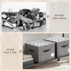 Criusia Shoe Organizer for Closet, 2 Pack Shoe Organizer with Transparent Cover and Sturdy Handles, Closet Shoe Storage for Sneakers Sandals Slippers, Fit 12-16 Pairs, Gray