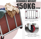 Commercial Laundry Cart with Wheels, 11.35 Bushel Large Laundry Tumbler with Removable Waterproof Canvas Lined Basket, Heavy Duty Stainless Steel Laundry Basket for Hotels and Hospitals