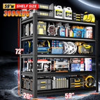 59" W Garage Shelving,5-Tier Heavy Duty Shelving Unit,3000LBS Adjustable Metal Storage Shelves,Storage Rack Units for Industrie,Shed,Warehouse,Basement,Black,59" W x 20" D x 72" H