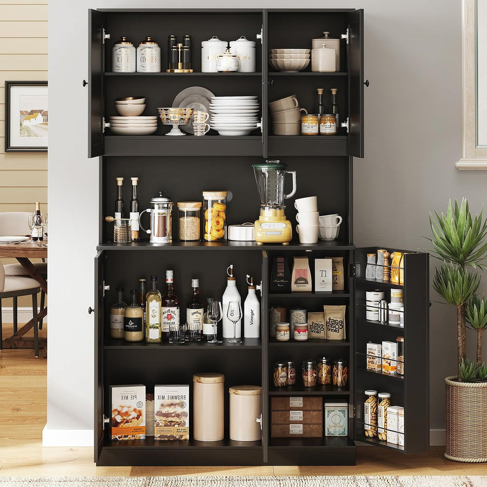 ONBRILL 71" Tall Kitchen Pantry Storage Cabinet, Kitchen Hutch, Black | ...