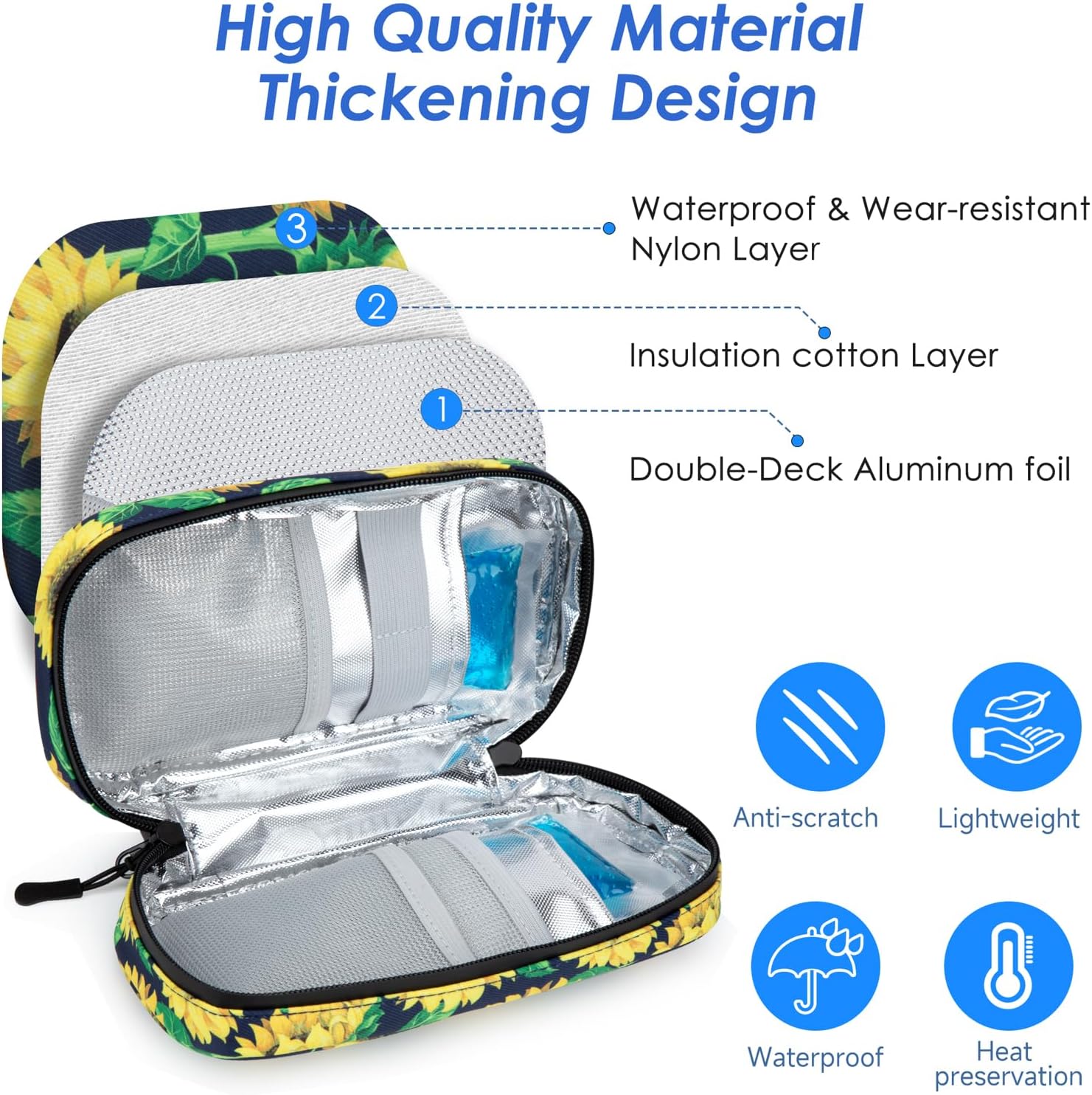 YOUSHARES Insulin Cooler Travel Case - Travel Medicine Cooler Bag for Insulin and Diabetes Supplies Travel, Insulin Case with 2 TSA Approved Gel Ice Pack