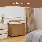 Laundry Hamper with Lid and Removable Liner Bag, Handwoven Rattan Clothes Hamper with Heightened Feet, Wicker Laundry Basket for Clothes and Towels，Large, 2-sections