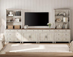 WAMPAT Entertainment Center with Bookshelves for TVs up to 75", Farmhouse Wall Unit TV Stand with Doors & Drawer, Media Console Table for Living Room, Bedroom & Home Theater, Rustic White