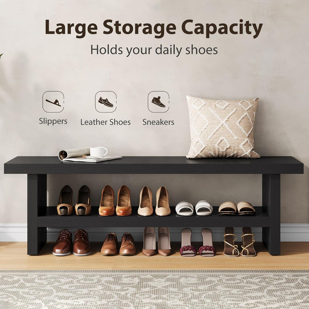 2 Tier Entryway Bench, 47.24" Shoe Bench, Rustic Shoe Rack, Wooden Stora...