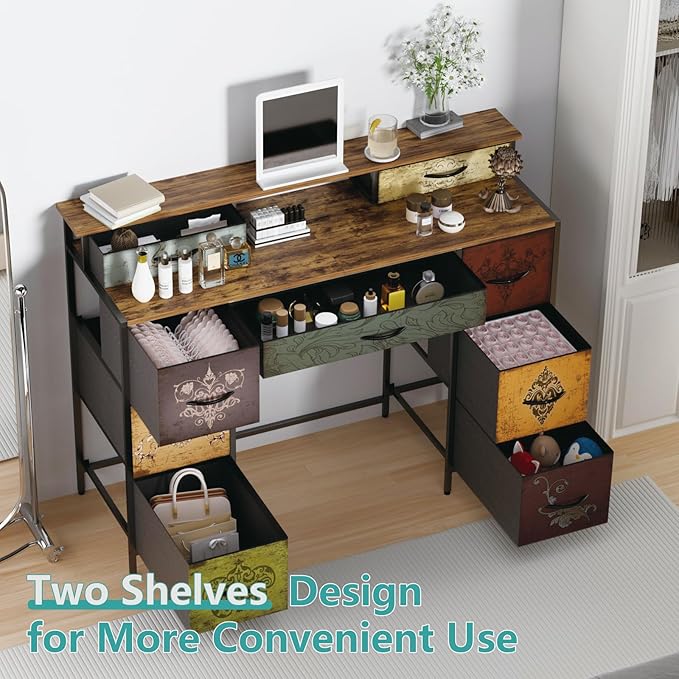 Dresser for Bedroom with 9 Drawers & 2 Open Shelves, Fabric Storage Cabin...