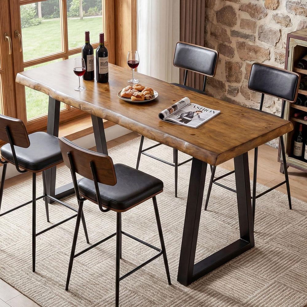 63” Solid Wood Bar Table, Commercial Grade Counter Height Table with Metal Le...