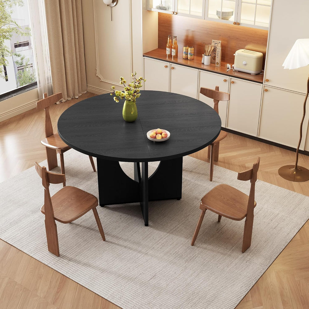 47 Inch Round Dining Table for 4-6, Modern Kitchen Table with Sturdy Wooden P...