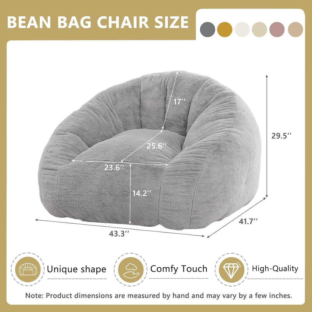 Bean Bag Chair for Adults, Soft Faux Fur Giant Beanbag Chairs, Oversized Cozy...