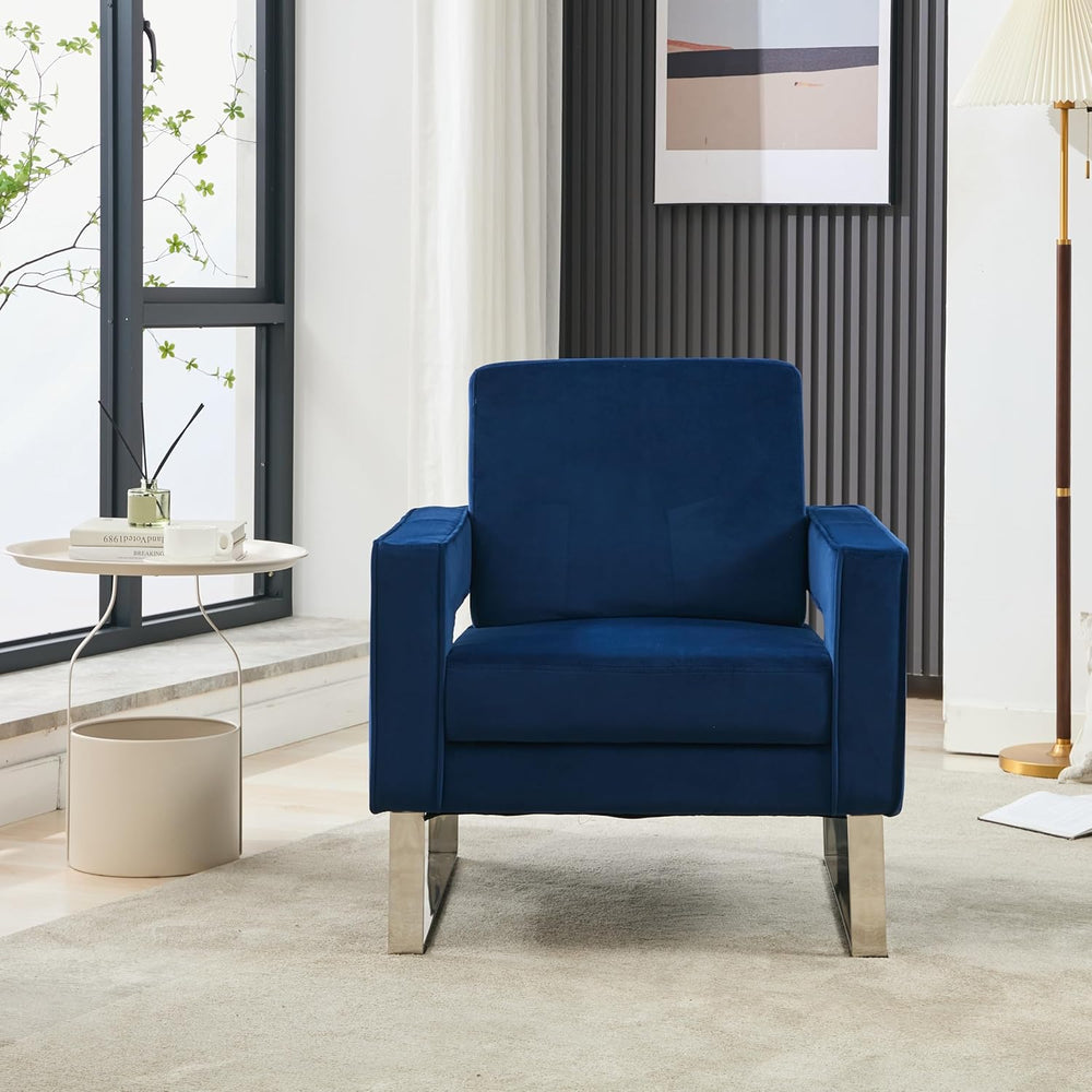 Velvet Accent Chair, Modern Blue Accent Chair for Living Room, Upholstered Li...