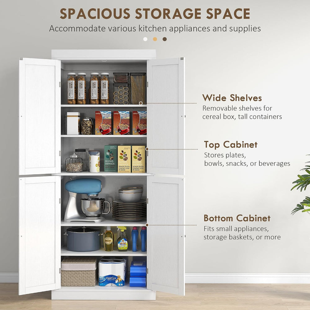 72" Tall Kitchen Pantry Storage Cabinet, 4-Door Freestanding Buffet with...