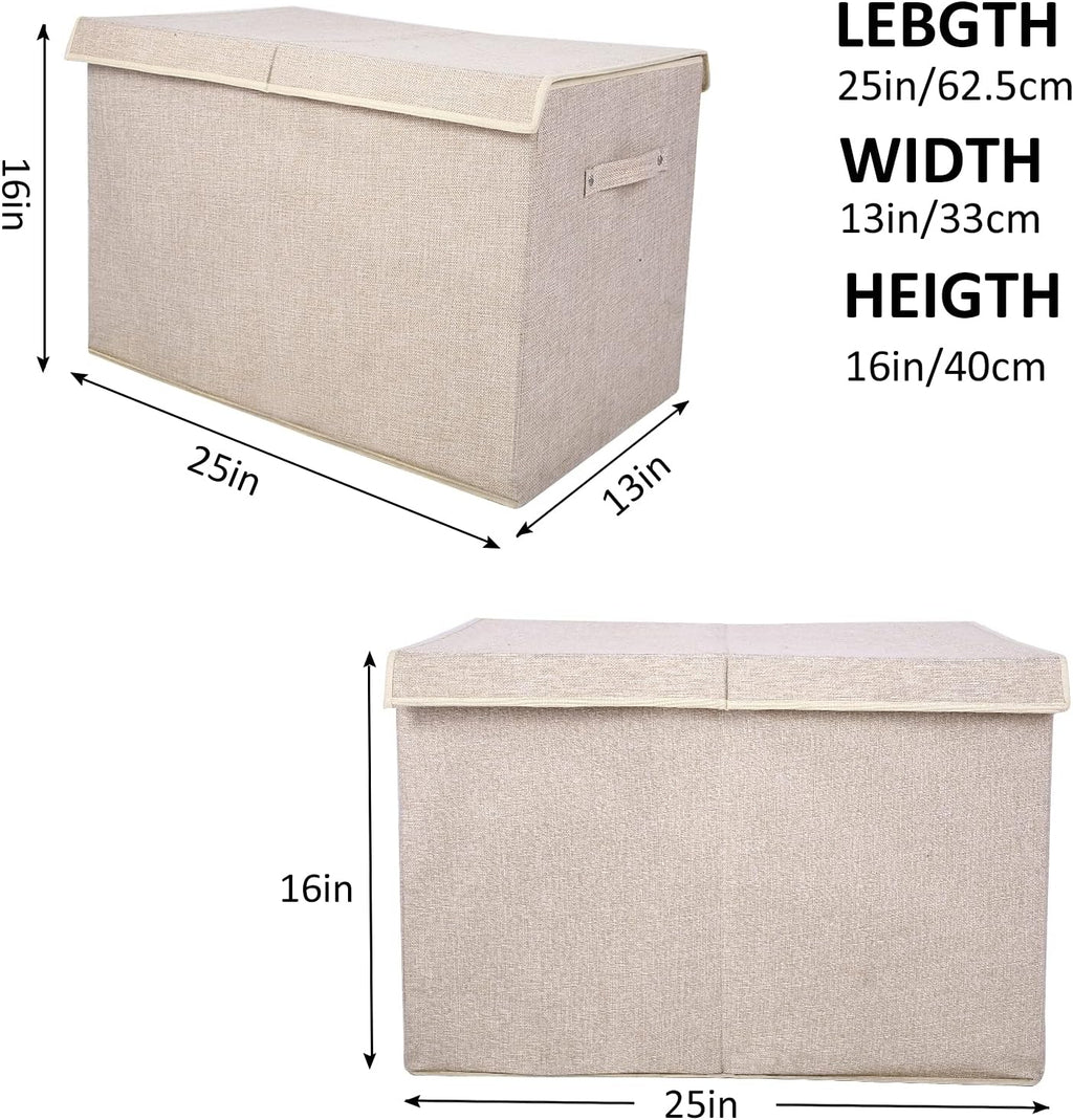popoly Large Toy Box Chest Storage with Flip-Top Lid, Collapsible Kids Storage Boxes Container Bins for Toys, Playroom Organizers, 25"x13" x16"(Linen Beige)
