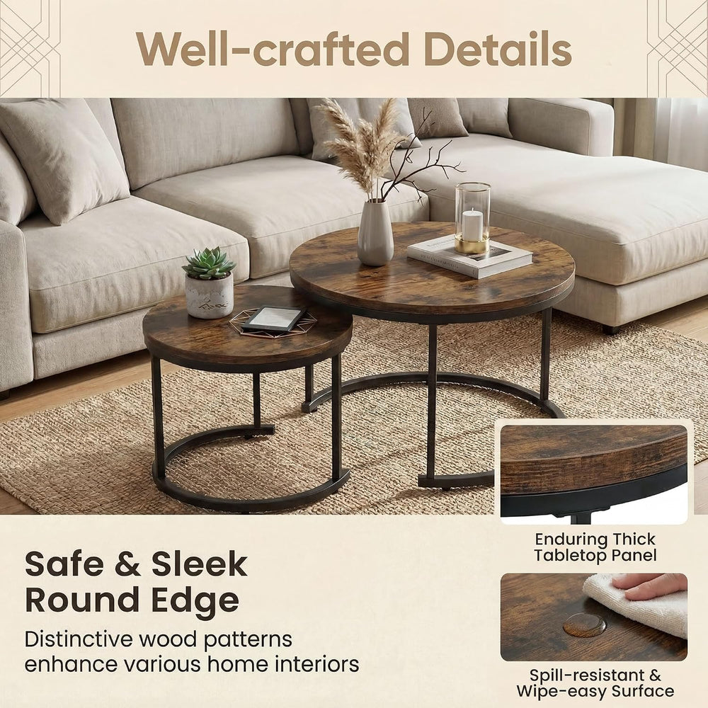 COSTWAY Stackable Nesting Coffee Tables Set of 2 for Living Room, Walnut | Ro...