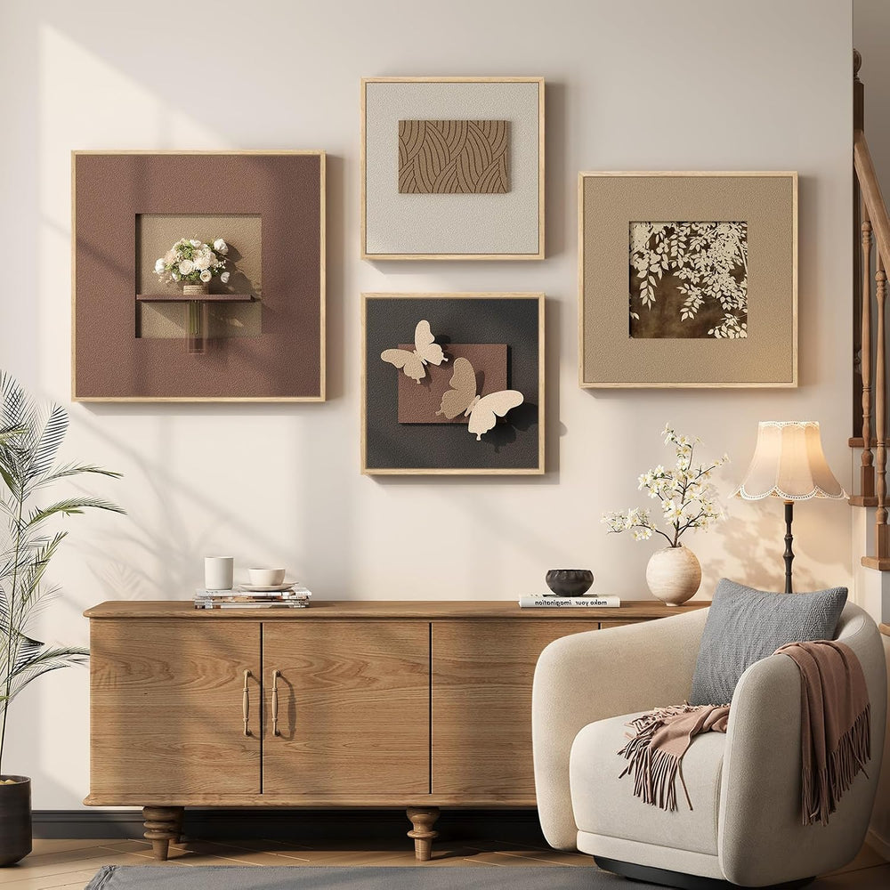 Large 3D Textured Neutral Butterfly Wall Art for Living Room, Set of 4