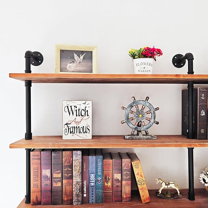 Industrial Ladder Shelf Bookcase, Wall Mounted Rustic Bookshelf, Retro Wood M...