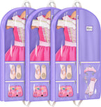 MISSLO Dance Garment Bags for Dancers 40" Garment Bags for Dance Costumes with 3 Pockets Cheer Uniform Garment Bag Hanging Kids Garment Bags for Competition, Travel, 3 Packs, Purple