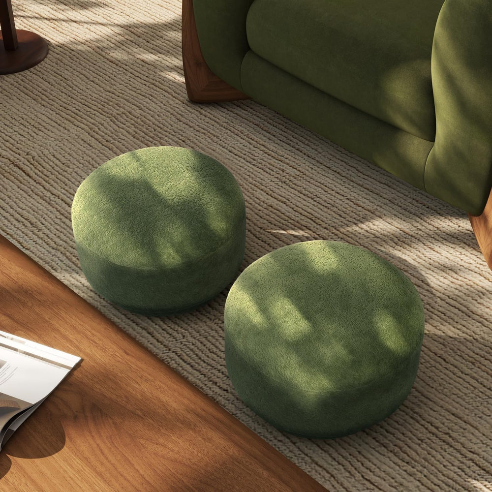 15" Mushroom Footstool Ottoman, Moss Green Fleeced Teddy