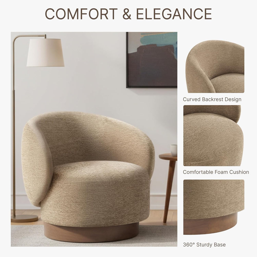 KISLOT Swivel Accent Chair Modern Round Barrel Armchair with Upholstered Perf...