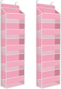 2 Pack Over The Door Organizer Hanging Storage Organizers with Clear Window 40lb Large Capacity Room Organizer for Pantry Laundry Bathroom Nursery Closet(Pink)