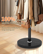 Metal Coat Rack, Modern Coat Rack Stand, 360°Rotary Coat Tree Stand | Heavy Duty Coat Rack Freestanding with Natural Marble Base, Black Clothes Tree Hanger Stand with 14 Hooks & Umbrella Holder