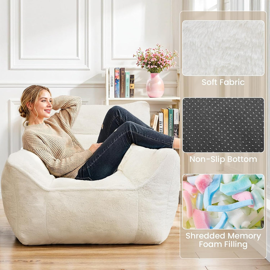 Cvortll Bean Bag Chair, Bean Bag Sofa, Faux Fur Bean Bag Chairs,with armrests and a Sturdy backrest, Suitable for Apartments, Living Rooms, bedrooms, Games, Reading (White)