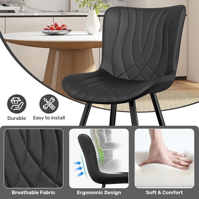 Dining Chair Set of 6 PU Leather Dining Room Chairs Upholstered Comfy Dining Chairs Modern Kitchen Armless Side Chair with Sturdy Metal Legs,Black
