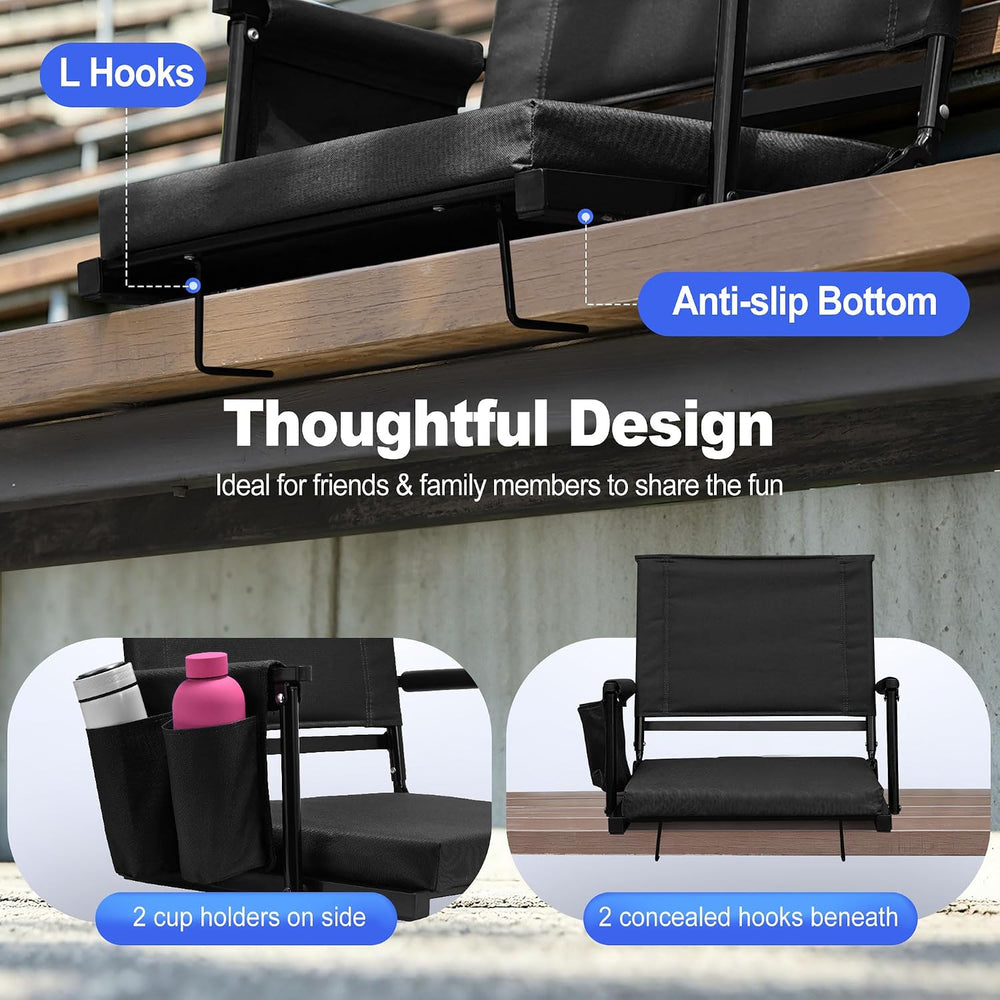 2 Packs Foldable Stadium Seats with Adjustable Backrest Positions, Back Suppo...