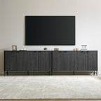 65" Buffet Cabinet with Storage, Fluted Credenza Sideboard with 4 Doors & Adjustable Shelves, Large Coffee Bar Console Table for Dining Room, Living Room, Entryway, Black Grey
