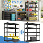 Storage Shelves, Garage Metal Shelving Unit, Adjustable, Double-Layer Column with Reinforced Ribs, Heavy-Duty, Capable of Bearing 600-3600 lbs (Black, 77 * 45 * 18, 5-Tier)
