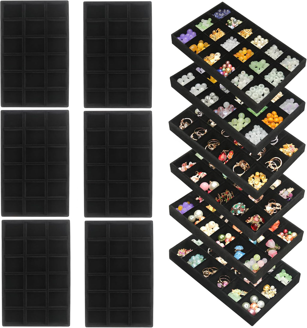 216 Grids Jewelry Drawer Organizer Tray 12 Pack Stackable Velvet Jewelry Trays Removable Dividers for Earring Rings Storage Plate