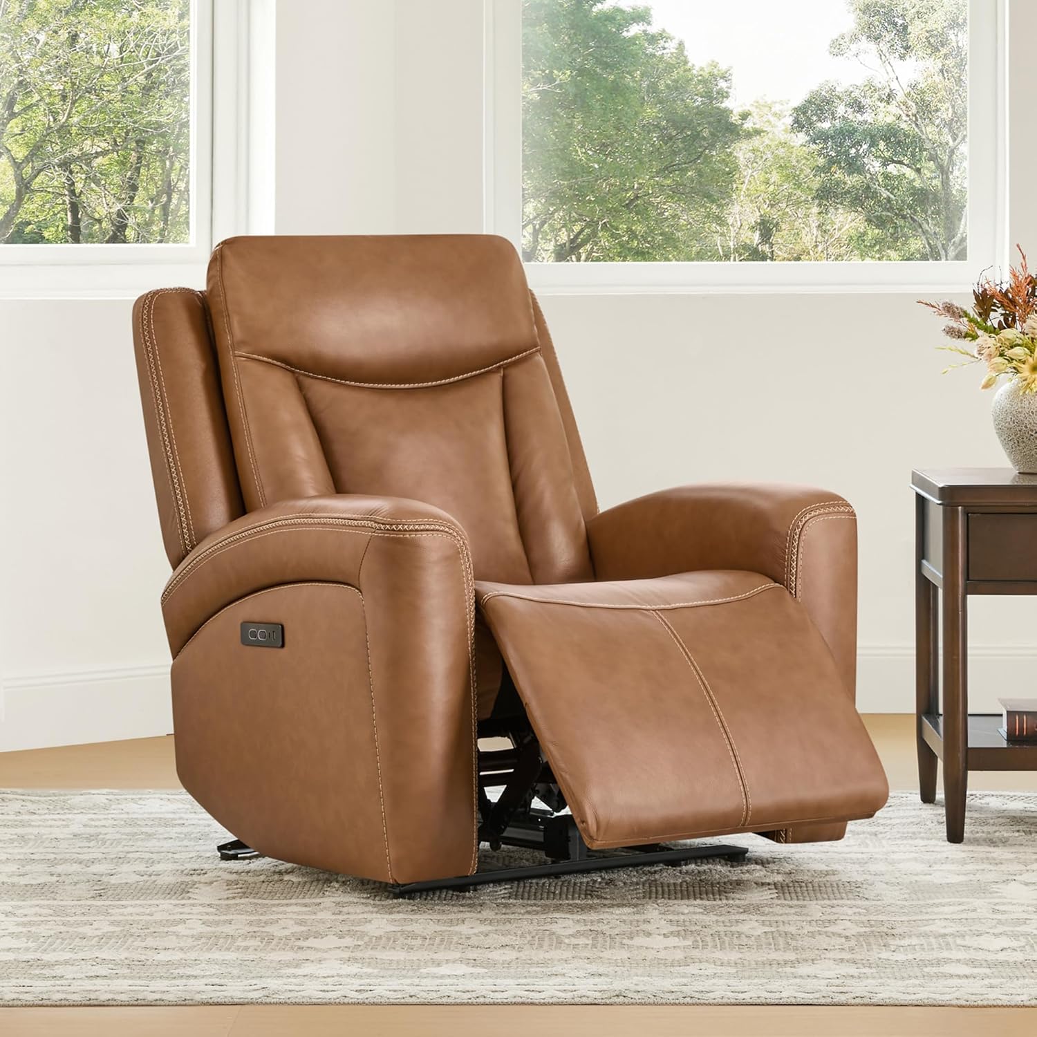 CHITA Genuine Leather Super Zero Gravity Power Recliner Chair, Saddle | Adjustable Power Headrest, USB & Type-C Ports for Living Room & Home Theater