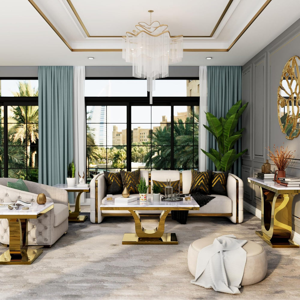 Gold Console Table, White and Gold Living Room Sofa Table, 50" Rectangle...