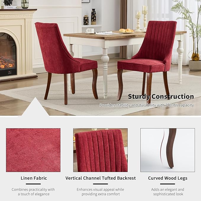 Burgundy Mid Century Dining Chairs Set of 2, Modern Kitchen & Dining Room...