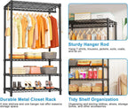 Ulif H4 Portable Closets, 4-Tier Metal Clothes Garment Rack for Bedroom and Cloakroom, Clothing Closet Storage and Organizer Wardrobe, 35.4" W x 14" D x 76.4" H, Black