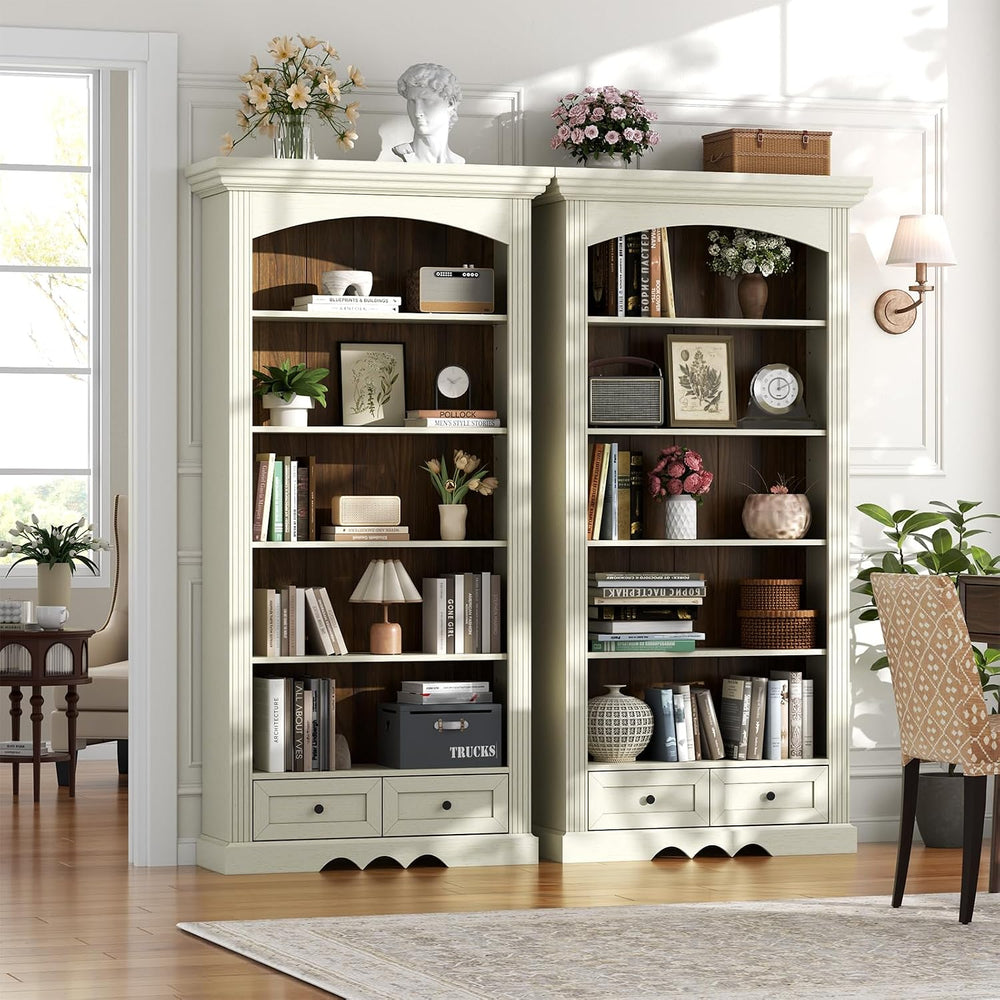 Gyfimoie 71’’ Tall Arched Bookcase with Stroage, Farmhouse 5-Tier Arch Booksh...