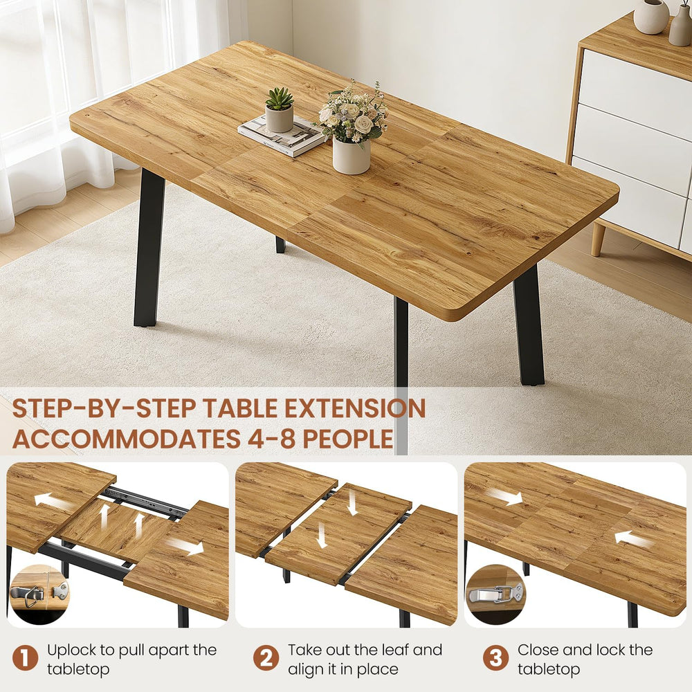 Extendable Dining Table for 4 to 8 People, 47.2" to 63" Modern Kitc...