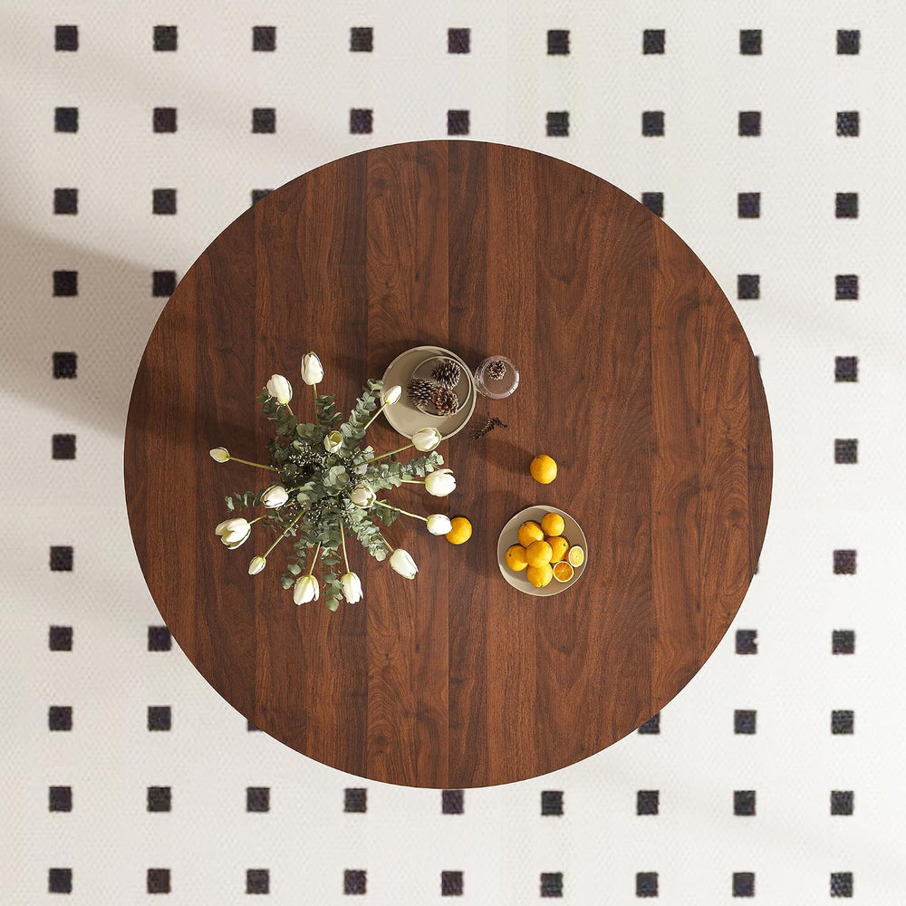 Round Dining Room Table, Farmhouse Kitchen Table with Wood Strip Base, 47.2“ ...