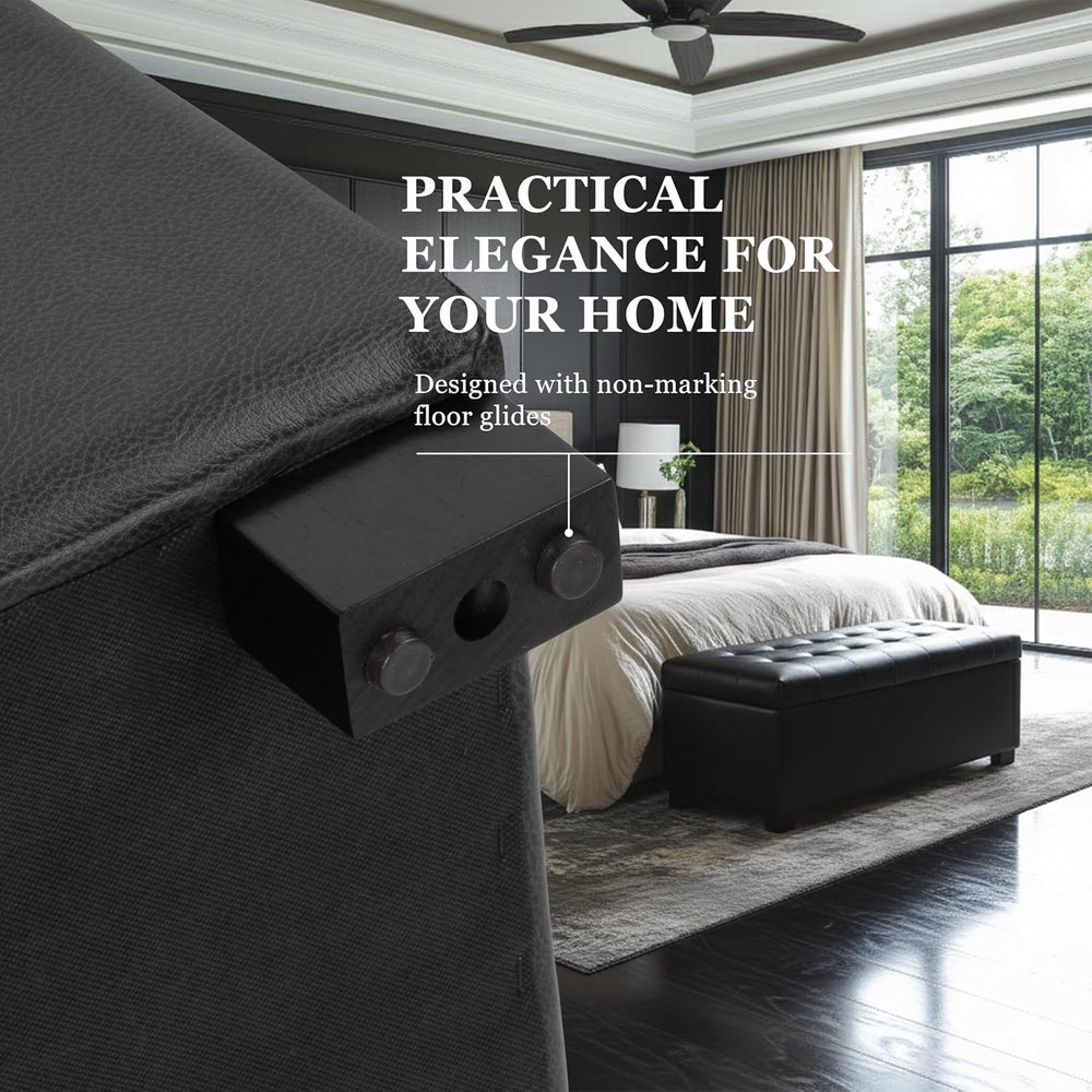 Spatial Order 46" Tufted Storage Bench - Black Faux Leather