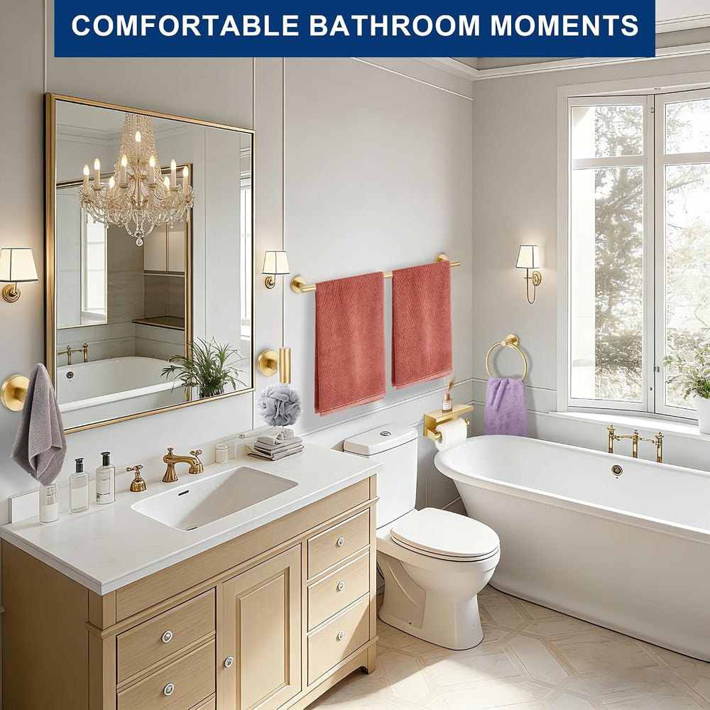 5 Pieces Bathroom Hardware Accessories Set Brushed Gold, 24Inch Bathroom Towe...