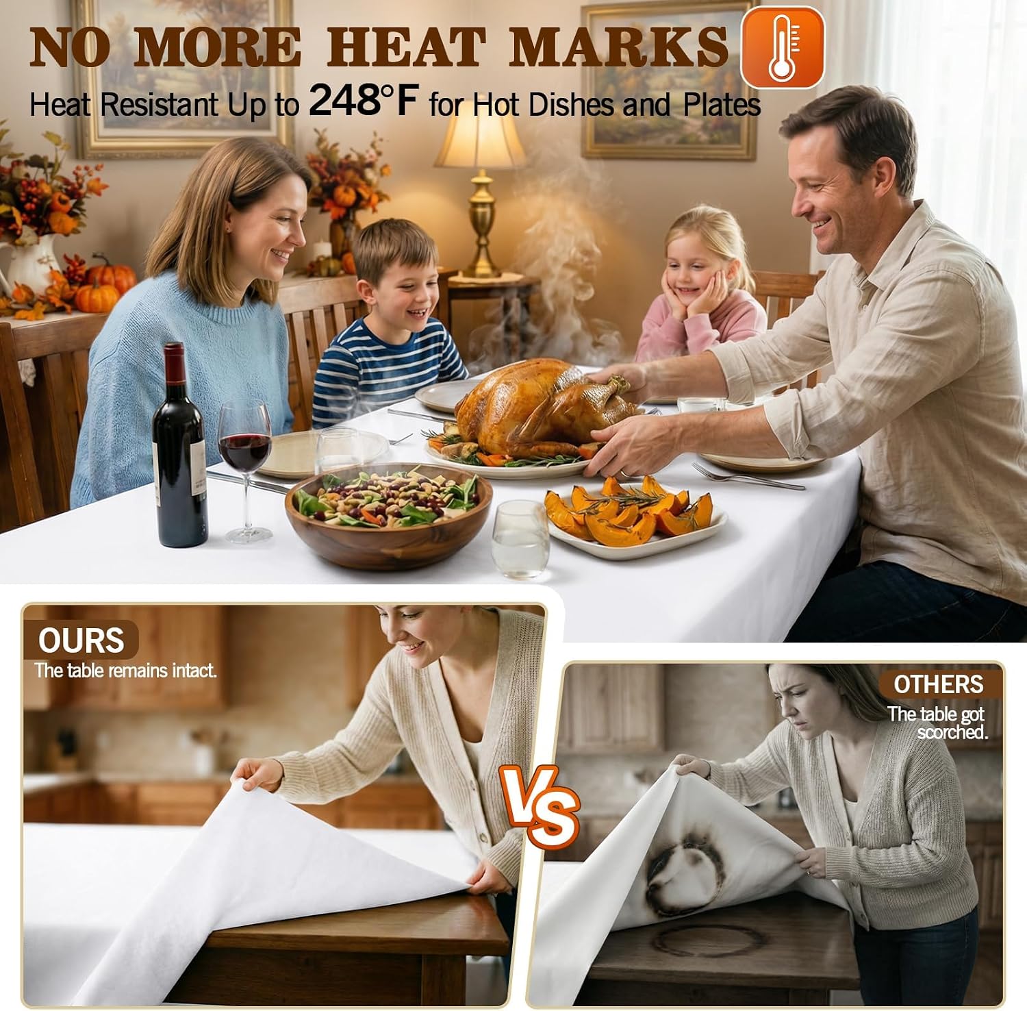 Heavy Duty Table Protector Pad with Flannel Backing for Dining Room | Waterproof Vinyl Tablecloth Easy to Clean & Trim, Scratch & Heat Resistant Table Cover, Reusable Pad 72" x 54" Rectangular