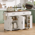Mobile Kitchen Island, Kitchen Island Cart with 2 Drawers and Charging Station, Island Table for Kitchen, Home Bar Carts with Storage, Kitchen Rolling Island with Spice Rack and Towel Rack,White