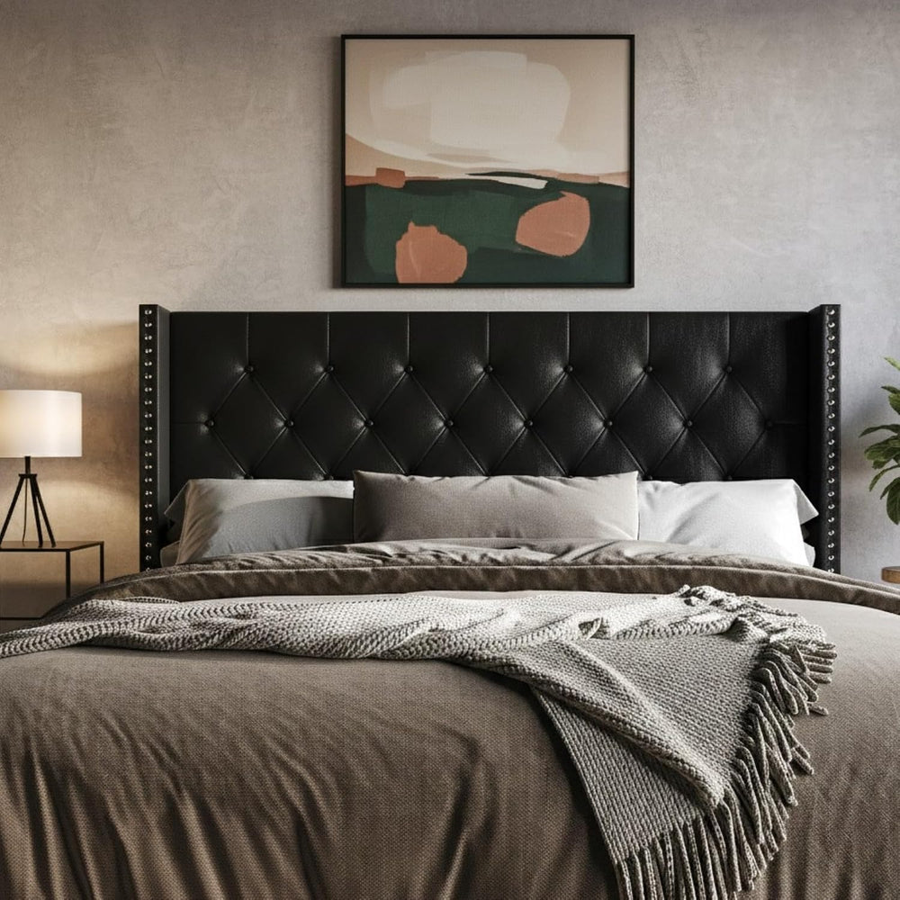 HOME DESIGN Sonoma King Tufted Wingback Headboard, Black
