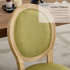 Linen Upholstered Dining Chairs Set of 4 French Country Oval Fabric Back Kitchen Side Chair with Wood Legs for Dining Room, Kitchen, Restaurant(Olive Green-Fabric)