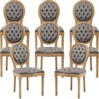 French Country Dining Chairs Set of 8, Gray Kitchen & Dining Room Chairs, Velvet Kitchen Chairs, Tufted Upholstered, Wood Legs, Sillas De Comedor (Velvet, Grey, 8 Pcs)