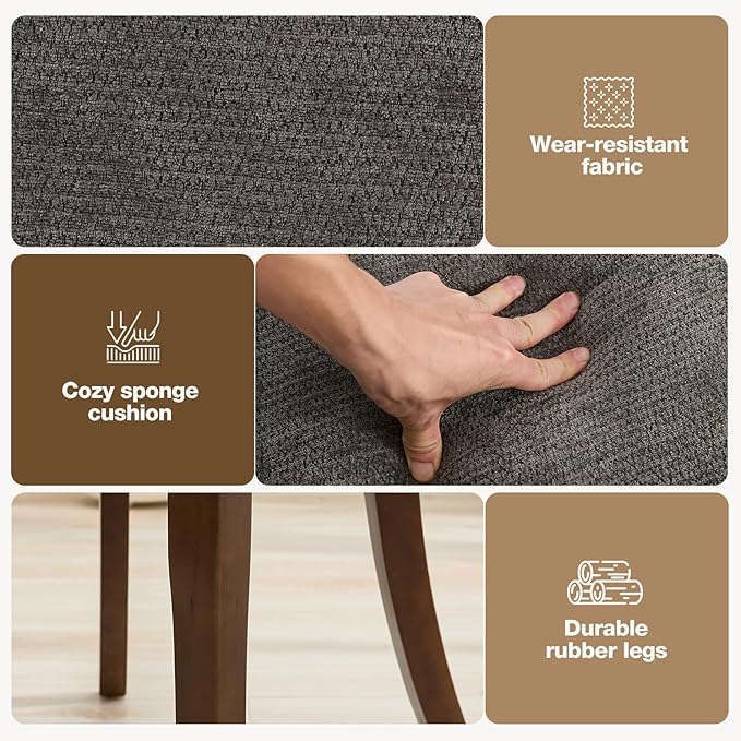 UVV Wooden Dining Chairs Set of 2, Mid Century Modern Upholstered Dining Room Chair Kitchen Chairs, Chenille Dinner Chair with Solid Wood Legs for Kitchen Dining Room, Dark Grey