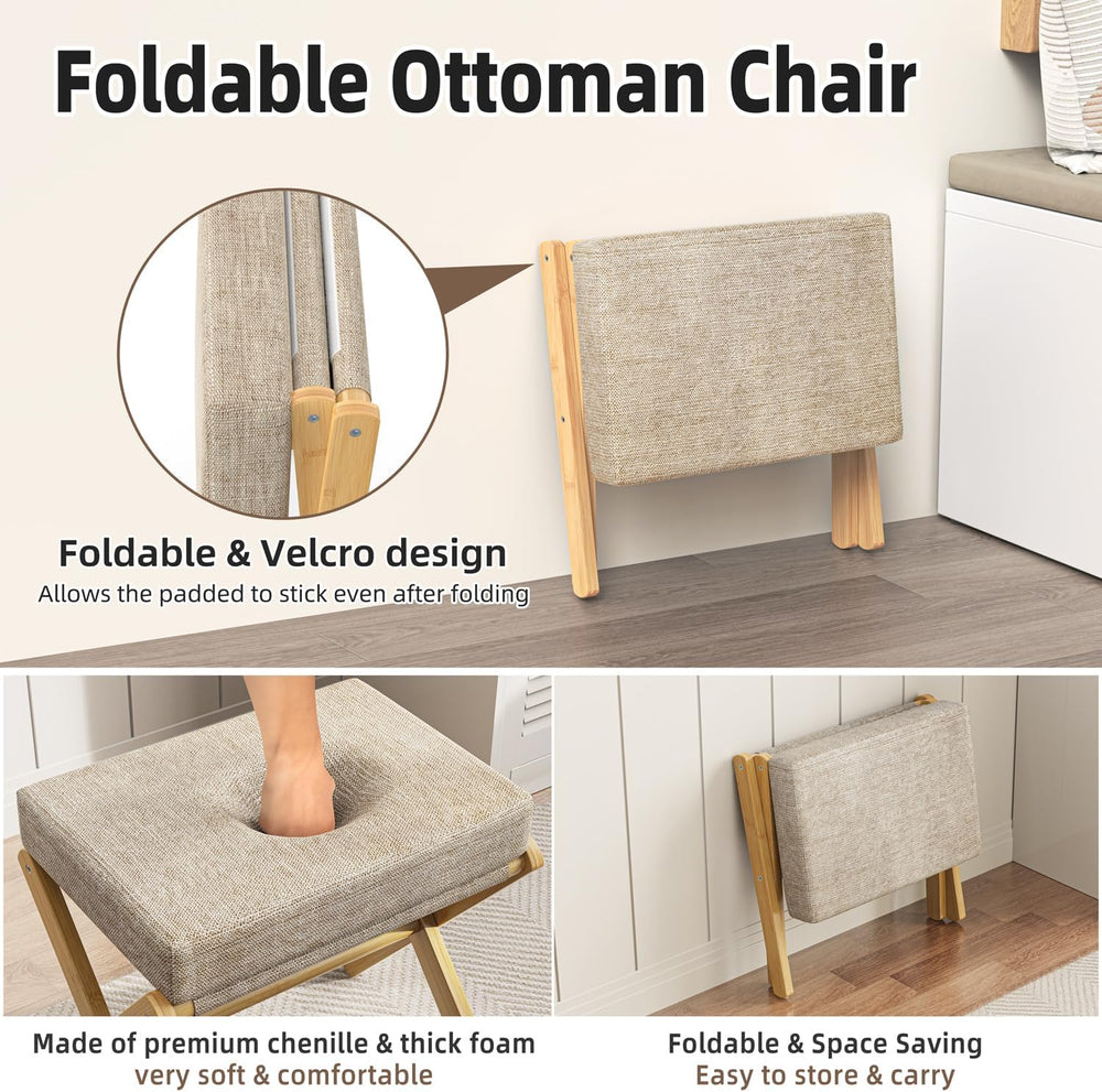 BAMBOOHOMIE Foldable Foot Stool Ottoman, Modern Foot Rest with Bamboo X Legs ...