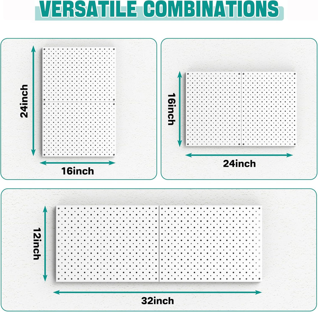 EVERHANGER Metal Pegboard Panels, Heavy Duty Pegboard Wall Organizer, Garage Wall Panels, Tool Storage Organization, 12"X16", 2pcs, White