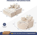 MAXYOYO Modular Sectional Chaise Lounge Sofa, 2 Sets Upholstered Lounge Chair with Ottoman, Comfy Round+ Square Couch with Layered Cushion, Tufted Sleeper Chair for Living Room, No Assembly, Beige